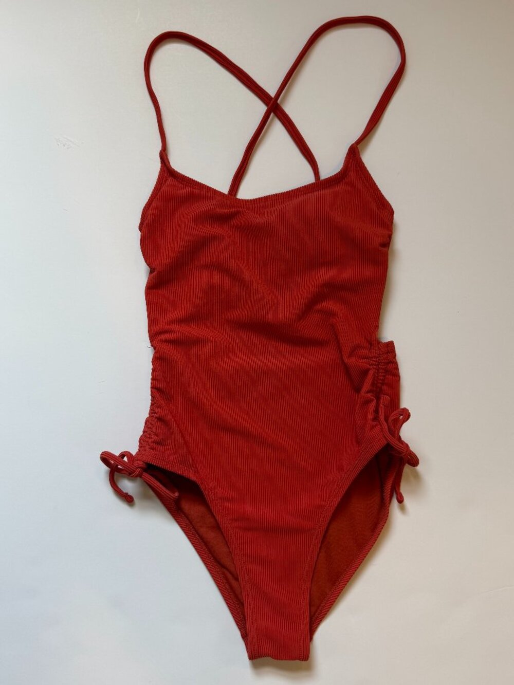 Xhilaration Target One Piece Swimsuit Ribbed Tie Back Detail Red Size XS